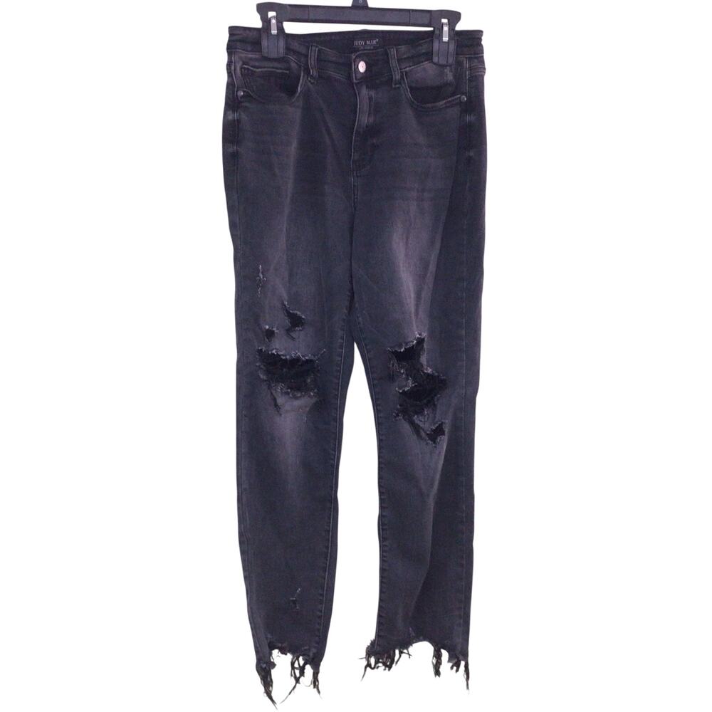 Judy Blue Womens Mid Rise Boyfriend Fit Black Wash Jeans Size 9/29 Distressed